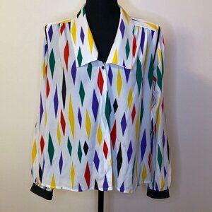 Vintage 1980s Lloyd Williams Diamond Print Blouse